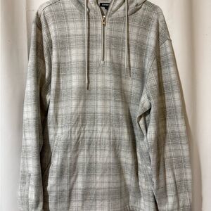 Express Men's Zip-Up Plaid Sweater - Gray